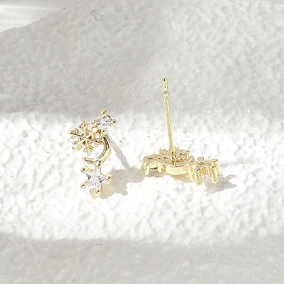 Brass Clear Cubic Zirconia Stud Earrings EJEW-Q014-31G-1