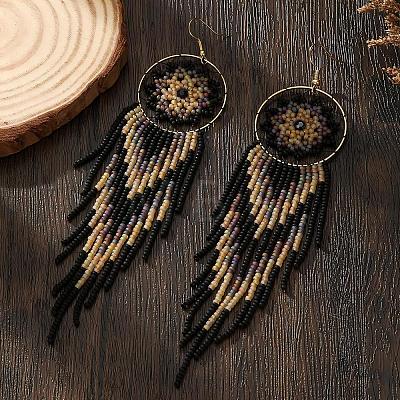 Handmade Bohemian Glass Seed Bead Beaded Chandelier Earrings GZ5802-1