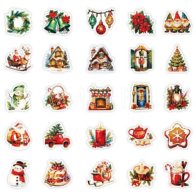 Christmas Theme 50Pcs PVC Adhesive Waterproof Stickers PW-WGF2802-01-1