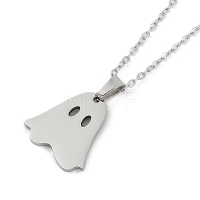 Halloween Series 202 Stainless Steel Cable Chain Ghost Pendant Necklaces LS-NJEW-S005-01P-C-1