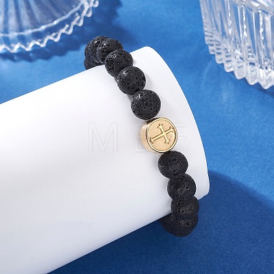 Round Natural Lava Rock Beads Stretch Bracelets BJEW-JB13672-1