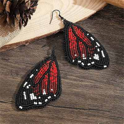Bohemian Style Green Butterfly Wing Glass Bead Handmade Dangle Earrings TT3969-1