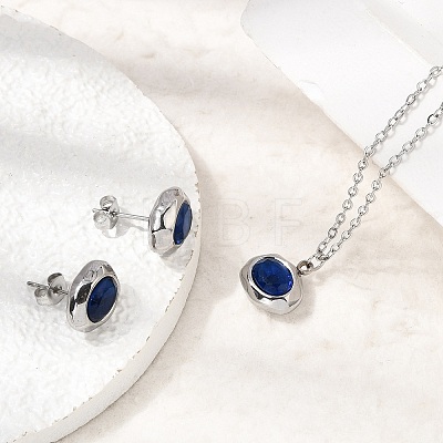 304 Stainless Steel & Cubic Zirconia Stud Earrings & Pendant Necklaces & Link Bracelets Sets SA-CBADCF0-02P-1