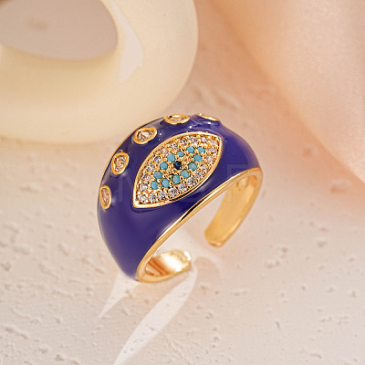Brass Micro Pave Cubic Zirconia Enamel Cuff Open Rings for Women WG5EFAC-06-1