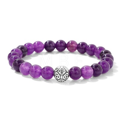 Natural Amethyst Round Beaded Stretch Bracelets LS-BJ1741-7-1