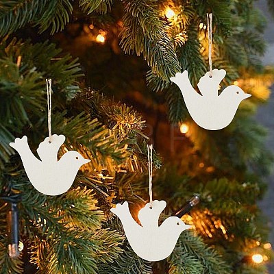 20Pcs Unfinished Wood Pendant Decoration BIRD-CP0001-02-1