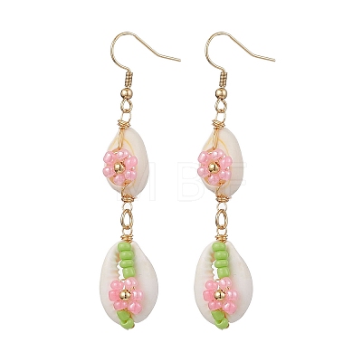 Cowrie Shell Flower Dangle Earrings EJEW-MZ00250-1