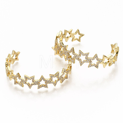 Brass Micro Pave Clear Cubic Zirconia Cuff Bangles BJEW-S142-003-NF-1