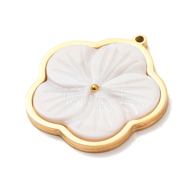 Carved Natural White Shell 304 Stainless Steel Pendants SH-K002-01A-G-1