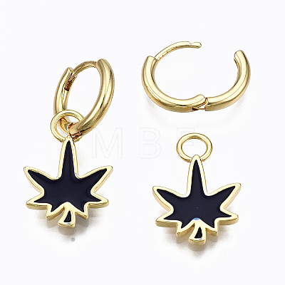 Brass Enamel Huggie Hoop Earrings EJEW-T014-28G-01-NF-1
