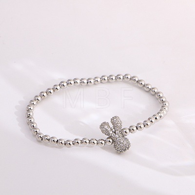 Brass Micro Pave Clear Cubic Zirconia Beaded Stretch Bracelets for Women FS-WG5260F-24-1