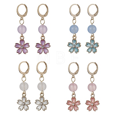 Alloy Enamel Flower Dangle Leverback Earrings EJEW-JE05593-1