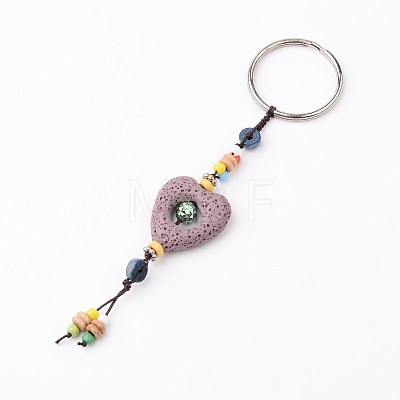 Heart Natural Lava Rock Beads Keychain KEYC-O011-07-1