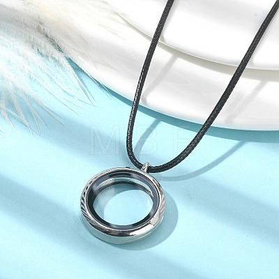 Blank Alloy Photo Frame Living Memory Floating Locket Pendants with Imitation Leather Cord Necklaces NJEW-JN04517-1