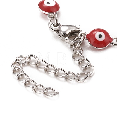 Enamel Oval with Evil Eye Link Chains Bracelet BJEW-P271-04P-01-1