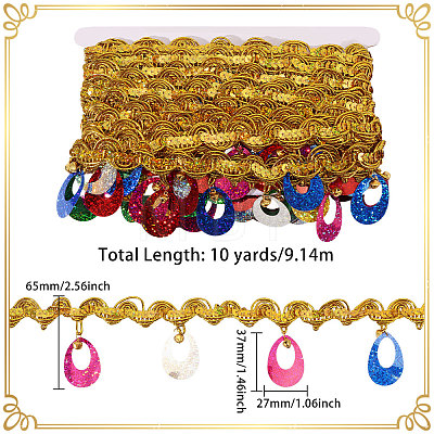 Polyester Metallic Thread & Sequins & Alloy Lace Tassel Ribbon OCOR-WH0105-236-1