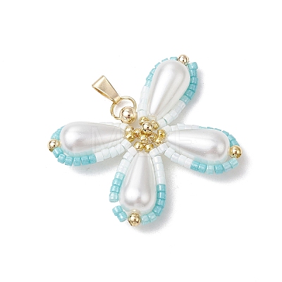 Two Tone Glass Seed Beaded Butterfly Pendants PALLOY-MZ00556-04-1