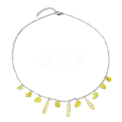 3Pcs 3 Styles Natural Rose Quartz & Natural Olive Jade & Natural Aquamarine Chip Bib Pendant Necklaces NJEW-TA00167-1