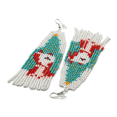 Boho Seed Bead Christmas Father Tassel Earrings EJEW-Q380-03C-1