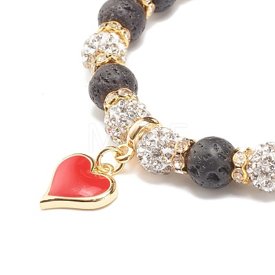 Natural Lava Rock Stretch Bracelet with Rhinestone Beads BJEW-JB07723-01-1