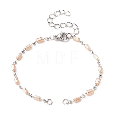 Cuboid Glass Bead Link Chain Bracelet Making AJEW-JB01151-07-1