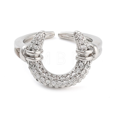 Rack Plating Brass Micro Pave Cubic Zirconia U Shape Open Cuff Rings for Women RJEW-C080-03P-1