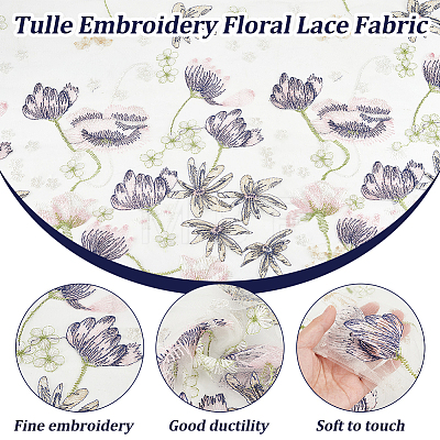 Embroidered Flowers Polyester Tulle Lace Fabric DIY-WH0449-31A-1