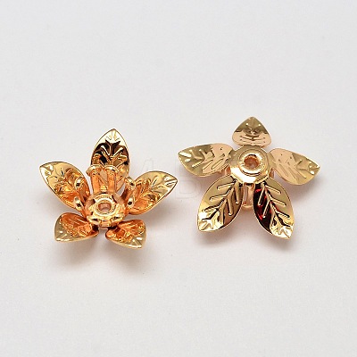 5-Petal Flower Brass Bead Caps KK-L137-08G-NR-1