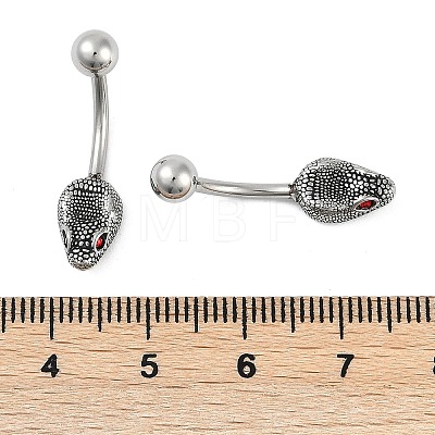 Snake Head 316 Surgical Stainless Steel Cubic Zirconia Belly Button Rings EJEW-G416-16AS-01-1