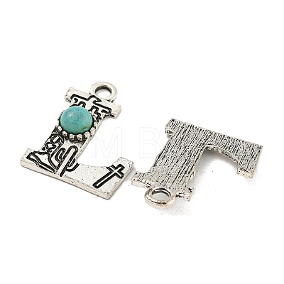 Synthetic Turquoise & Alloy Pendants PALLOY-H146-01AS-L-1