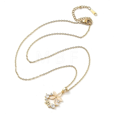 Flower Resin & Micro Pave Cubic Zirconia Pendant Necklaces NJEW-D288-02G-1