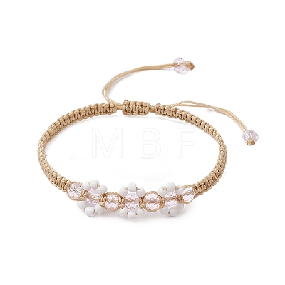 Flower Glass Braided Bead Bracelets BJEW-JB11077-02-1