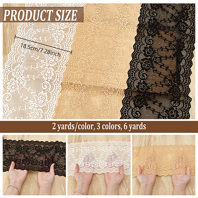 6 Yards 3 Colors Flower Pattern Nylon with Spandex Lace Ribbon OCOR-NB0002-69-1