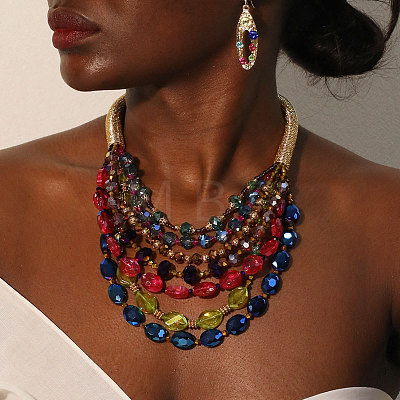 Alloy & Acrylic & Glass Multilayer Necklaces & Dangle Earrings Sets FS-WGC2698-02-1