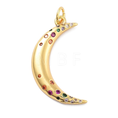 Moon Theme Rack Plating Brass Micro Pave Cubic Zirconia Pendants KK-Z071-52G-02-1