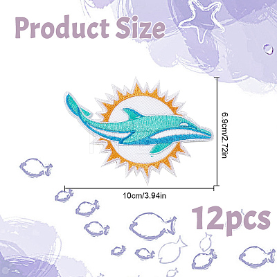 Sun & Dolphin Polyester Embroidery Cloth Iron On/Sew On Patches AJEW-WH0471-73-1