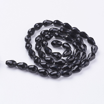 Black Faceted Glass Teardrop Beads Strands X-GLAA-E010-10x15mm-17-1