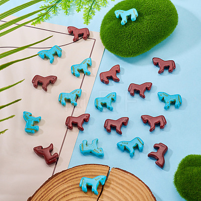 20Pcs 2 Colors Synthetic Turquoise Dyed Horse Beads G-TA0003-18C-1