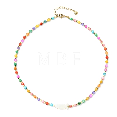 Ocean Natural Sea Shell Fish and Dyed Round Natural Freshwater Shell Beaded Necklaces for Women NJEW-JN06167-1