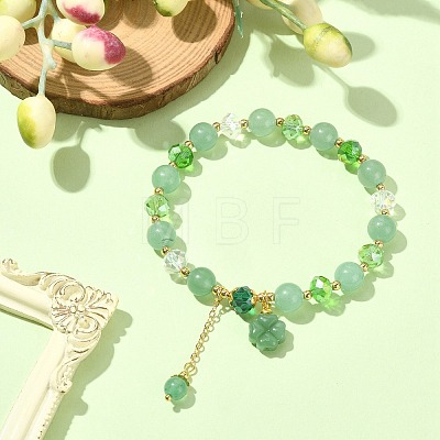 Natural Green Aventurine & Glass Beaded Stretch Bracelet BJEW-TA00308-1