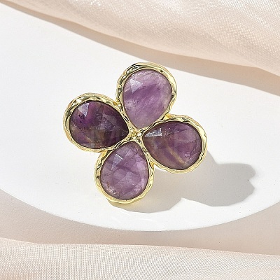 Natural Amethyst Faceted Adjustable Finger Rings for Women RJEW-A092-01G-11-1