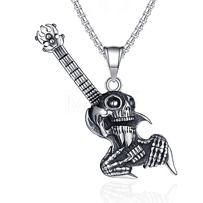 Halloween 304 Stainless Steel Guitar Skull Pendant Necklaces for Men WGCDC24-01-1