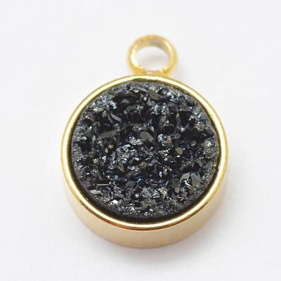 Electroplated Natural Druzy Agate Charms G-P321-04G-1