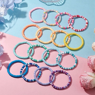 16Pcs 16 Colors Handmade Polymer Clay Beaded Stretch Bracelets Sets BJEW-JB10764-1