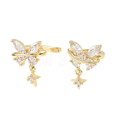Butterfly with Star Brass Micro Pave Clear Cubic Zirconia Cuff Earrings EJEW-H178-11G-1