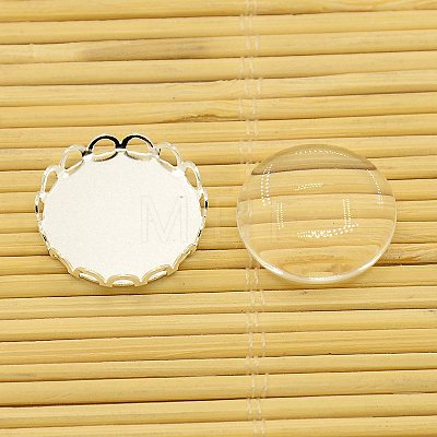 Brass Cabochon Settings and Flat Round Transparent Clear Glass Cabochons KK-X0003-S-RS-1
