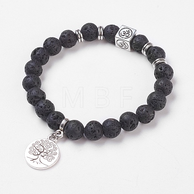 Natural Lava Rock Stretch Bracelets BJEW-JB03771-01-1