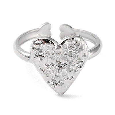 Heart with Star 304 Stainless Steel Cuff Ring Findings STAS-P334-03P-1