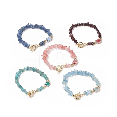 Glass Rectangle Link Bracelet with Natural & Synthetic Mixed Gemstone Chips Beaded Chains for Women BJEW-JB09231-1
