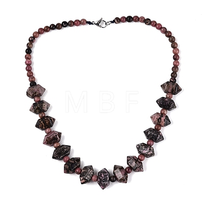 Natural Rhodonite Round & Cone Beaded Necklaces NJEW-N064-03E-1